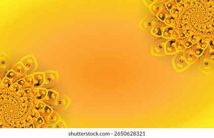 Yellow Spiral Mandala Ornament on Bright Gradient Background – Abstract Floral Corner Design