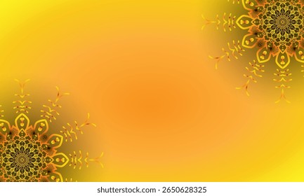 Yellow Spiral Mandala Ornament on Bright Gradient Background – Abstract Floral Corner Design