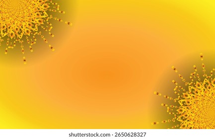Yellow Spiral Mandala Ornament on Bright Gradient Background – Abstract Floral Corner Design