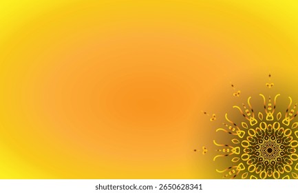 Yellow Spiral Mandala Ornament on Bright Gradient Background – Abstract Floral Corner Design
