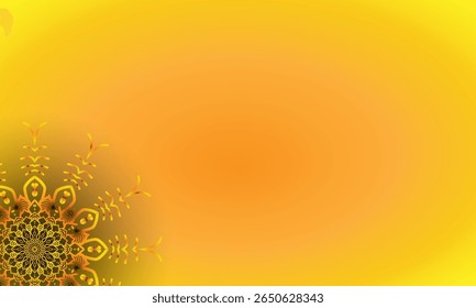 Yellow Spiral Mandala Ornament on Bright Gradient Background – Abstract Floral Corner Design