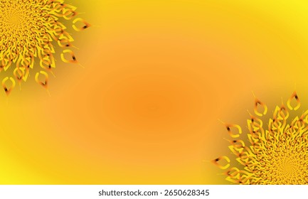 Yellow Spiral Mandala Ornament on Bright Gradient Background – Abstract Floral Corner Design