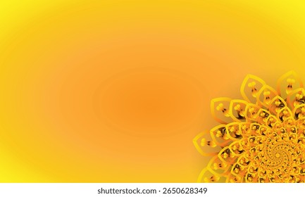 Yellow Spiral Mandala Ornament on Bright Gradient Background – Abstract Floral Corner Design