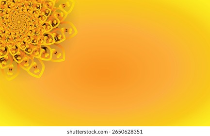 Yellow Spiral Mandala Ornament on Bright Gradient Background – Abstract Floral Corner Design