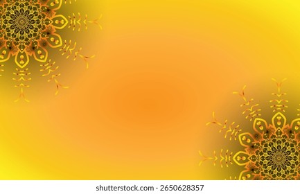 Yellow Spiral Mandala Ornament on Bright Gradient Background – Abstract Floral Corner Design