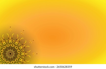 Yellow Spiral Mandala Ornament on Bright Gradient Background – Abstract Floral Corner Design