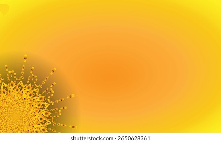 Yellow Spiral Mandala Ornament on Bright Gradient Background – Abstract Floral Corner Design