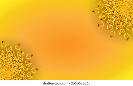 Yellow Spiral Mandala Ornament on Bright Gradient Background – Abstract Floral Corner Design