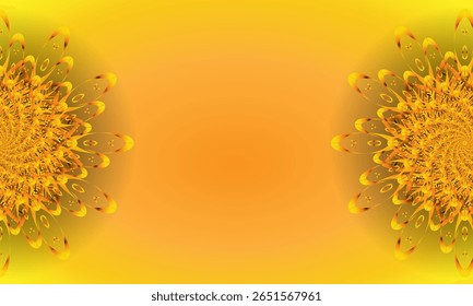 Ornamento de Mandala em Espiral Amarela sobre Fundo Gradiente Brilhante - Floral Abstrato