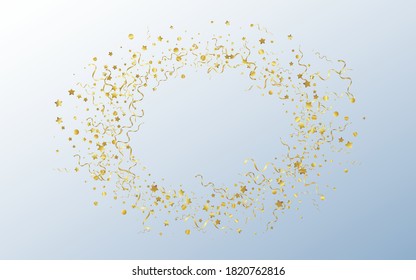 Yellow Spiral Paper Vector Gray Background. Party Star Illustration. Confetti Celebrate Invitation. Gold Festive Plant.