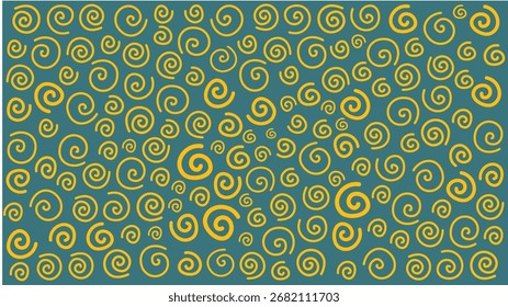 Yellow spiral seamless pattern with green background and texture