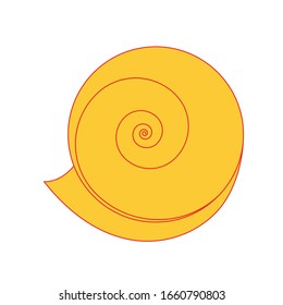 Yellow spiral shell isolated on white background. Simple flat illustration. Cartoon style. Sea and ocean. Marine animal. Nautical symbol. For interface, icon and logo design. For post cards and kids