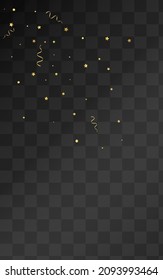 Yellow Spiral Shiny Vector Transparent Background. Happy Ribbon Branch. Confetti Falling Invitation. Golden Christmas Design.