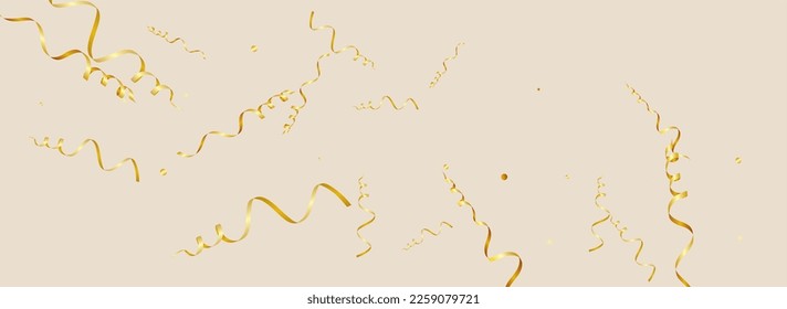 Yellow Spiral Swirl Vector Panoramic Pink Background. Abstract Serpentine Invitation. Confetti Celebrate Plant. Golden Paper Poster.