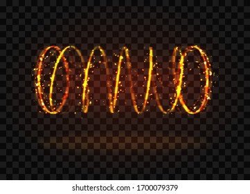 Yellow spiral teleport with light effects. Magic glowing portal of fire with sparkles on transparent background. Vector illustration of energy stream or flame tunnel. Futuristic transportation.