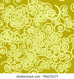 Yellow spirals on an olive background