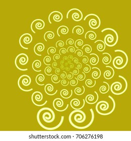 Yellow spirals on an olive background