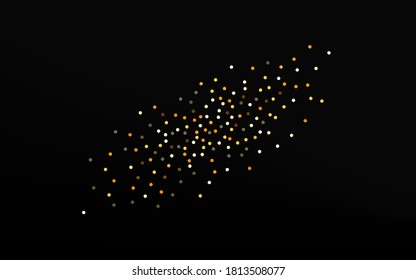 Yellow Splash Christmas Black Background. Happy Shine Backdrop. Golden Sparkle Isolated Banner. Round Luxury Postcard.