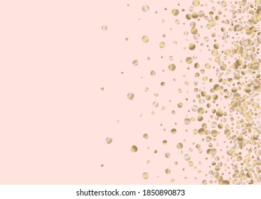 Yellow Splash Falling Pink Background. Transparent Sparkle Illustration. Gold Shine Golden Background. Polka Abstract Texture.