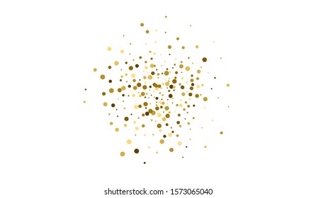 Yellow Splash Golden Pattern. Christmas Rain Banner. Light Card. White Rain Isolated Texture. Dot Anniversary Postcard.