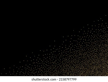 Yellow Splash Happy Vector Black Background. Holiday Confetti Texture. Shiny Round Bridal Design. Polka Glamour Card.