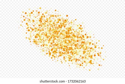 Fondo transparente de vacaciones de salpicaduras amarillas. Tarjeta secuencial festiva. Pancarta brillante de Polka de Oro. Papel tapiz de Vector Brillante.