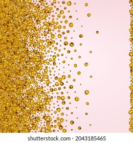 Yellow Splash Holiday Vector Pink Background. Luxury Dot Banner. Golden Shine Light Wallpaper. Confetti Vector Design.