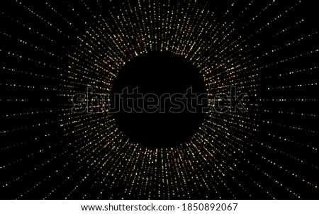 Yellow Splash Rich Vector Black Background. Glamour Dot Banner. Gold Circle Light Invitation. Round Isolated Illustration.
