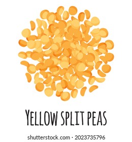 Yellow split peas for template farmer market design, label and packing. Natural energy protein organic super food. Vector cartoon isolated illustration.