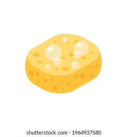 Yellow sponge with bubbles on white background isometric icon vector illustration