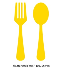 yellow spoon and fork icon vector