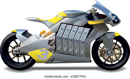 Yellow sport bike, Electric, E-bike, 3D