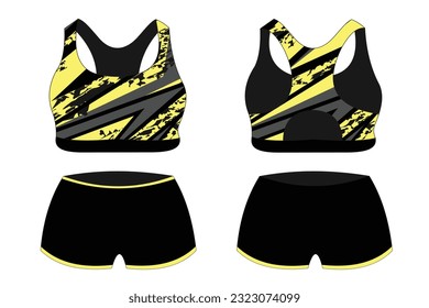 Yellow Sport Bra, front and back view Standard Uniform design Vector illustration