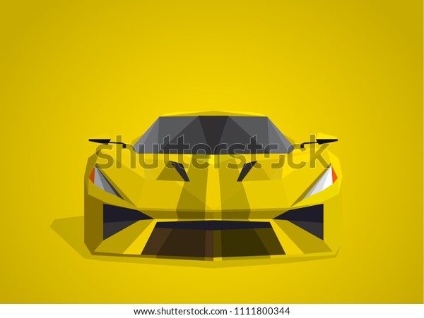 Yellow
sport car on yellow background - polygonal
style.
