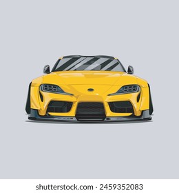 yellow sport jdm car vector front side background template.Toyota supra mk5 Illustration can use logo t shirt, apparel, sticker group community Toyota Supra, poster, flyer banner modify auto show.