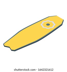 Yellow sport surfboard icon. Isometric of yellow sport surfboard vector icon for web design isolated on white background