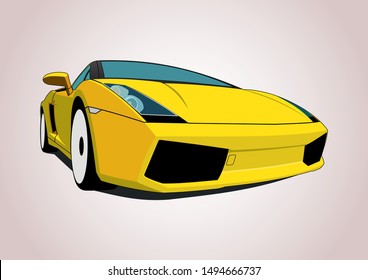 yellow sports car, close-up view. Lamborghini Gallardo.