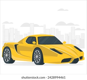 Yellow sports car. Original car design. yellow futuristic car speeding on the open road, side view (non-existent car design, full generic - no trademark issues) - 3d illustration, 3d render.