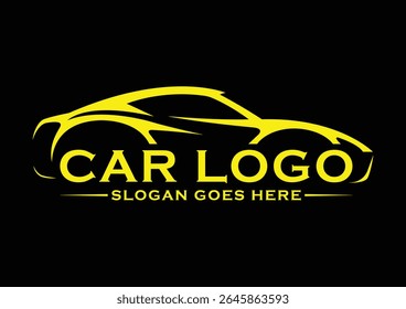 Yellow Sports Car Silhouette Logo on Black Background  Bold and Modern Automotive Branding Design