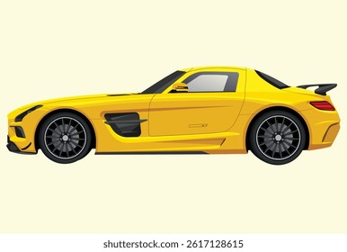 Yellow sports car vector Illustration on white background showing a fast and stylish vehicle design