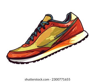 Yellow sports shoe with shoelace for running icon isolated