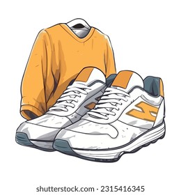 Yellow sports shoes for men with shoelaces icon isolated