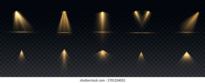 The yellow spotlight shines on the stage. light exclusive use lens flash light effect. abstract light from a lamp or spotlight. lighted scene. podium under the spotlight. vector