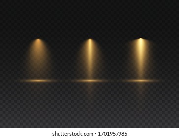 The yellow spotlight shines on the stage. light exclusive use lens flash light effect. abstract light from a lamp or spotlight. lighted scene. podium under the spotlight. vector