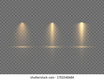 The yellow spotlight shines on the stage. light exclusive use lens flash light effect. abstract light from a lamp or spotlight. lighted scene. podium under the spotlight. vector