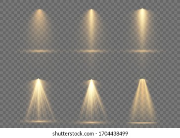 The yellow spotlight shines on the stage. light exclusive use lens flash light effect. abstract light from a lamp or spotlight. lighted scene. podium under the spotlight. vector