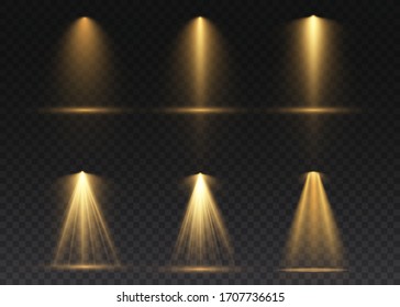 The yellow spotlight shines on the stage. light exclusive use lens flash light effect. abstract light from a lamp or spotlight. lighted scene. podium under the spotlight. vector