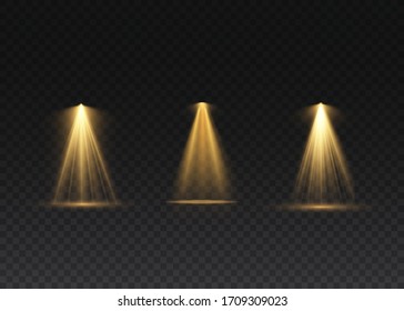 The yellow spotlight shines on the stage. light exclusive use lens flash light effect. abstract light from a lamp or spotlight. lighted scene. podium under the spotlight. vector