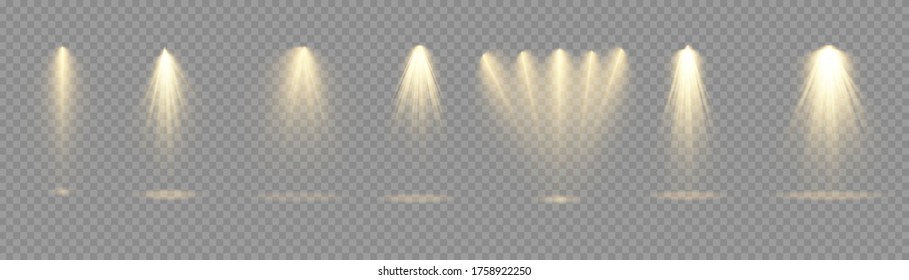 The yellow spotlight shines on the stage. light exclusive use lens flash light effect. abstract light from a lamp or spotlight. lighted scene. podium under the spotlight. vector