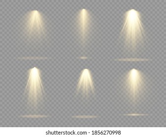 The yellow spotlight shines on the stage. light exclusive use lens flash light effect. abstract light from a lamp or spotlight. lighted scene. podium under the spotlight. vector